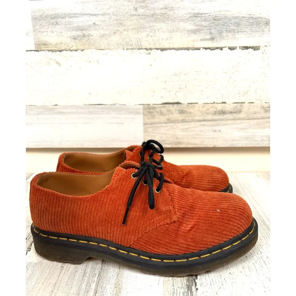 Dr Martens Mens 8 Duchess Corduroy Platform Shoes Chunky Lace Up Tan Rust Loafer
